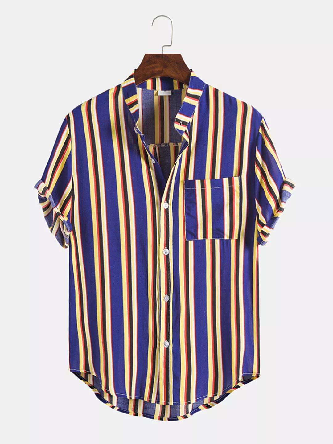 Mens Design Striped Casual Hit Farbe Kurzarmhemden mit rundem Saum günstig online kaufen