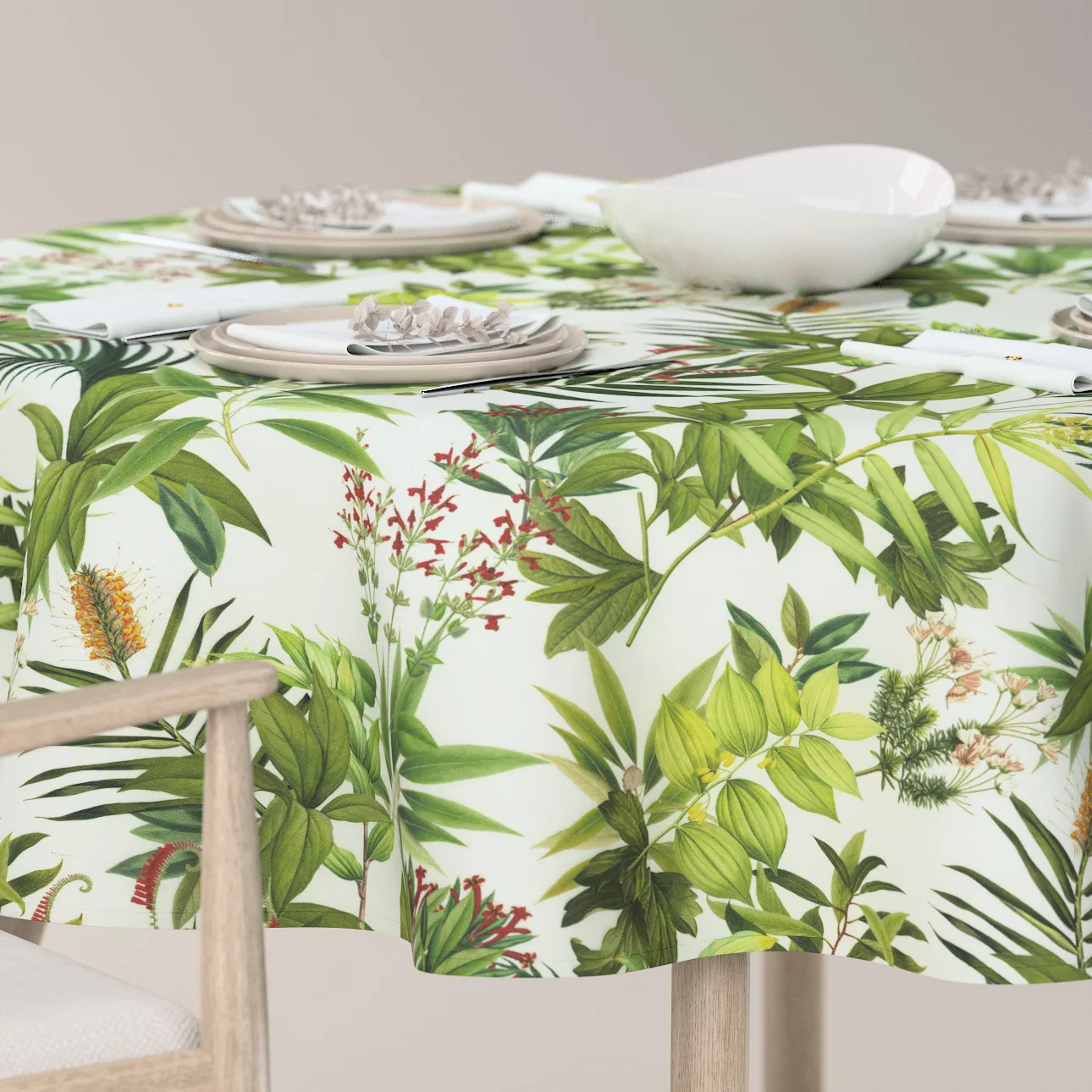 Runde Tischdecke, grün-weiß, Flowers (143-69) günstig online kaufen