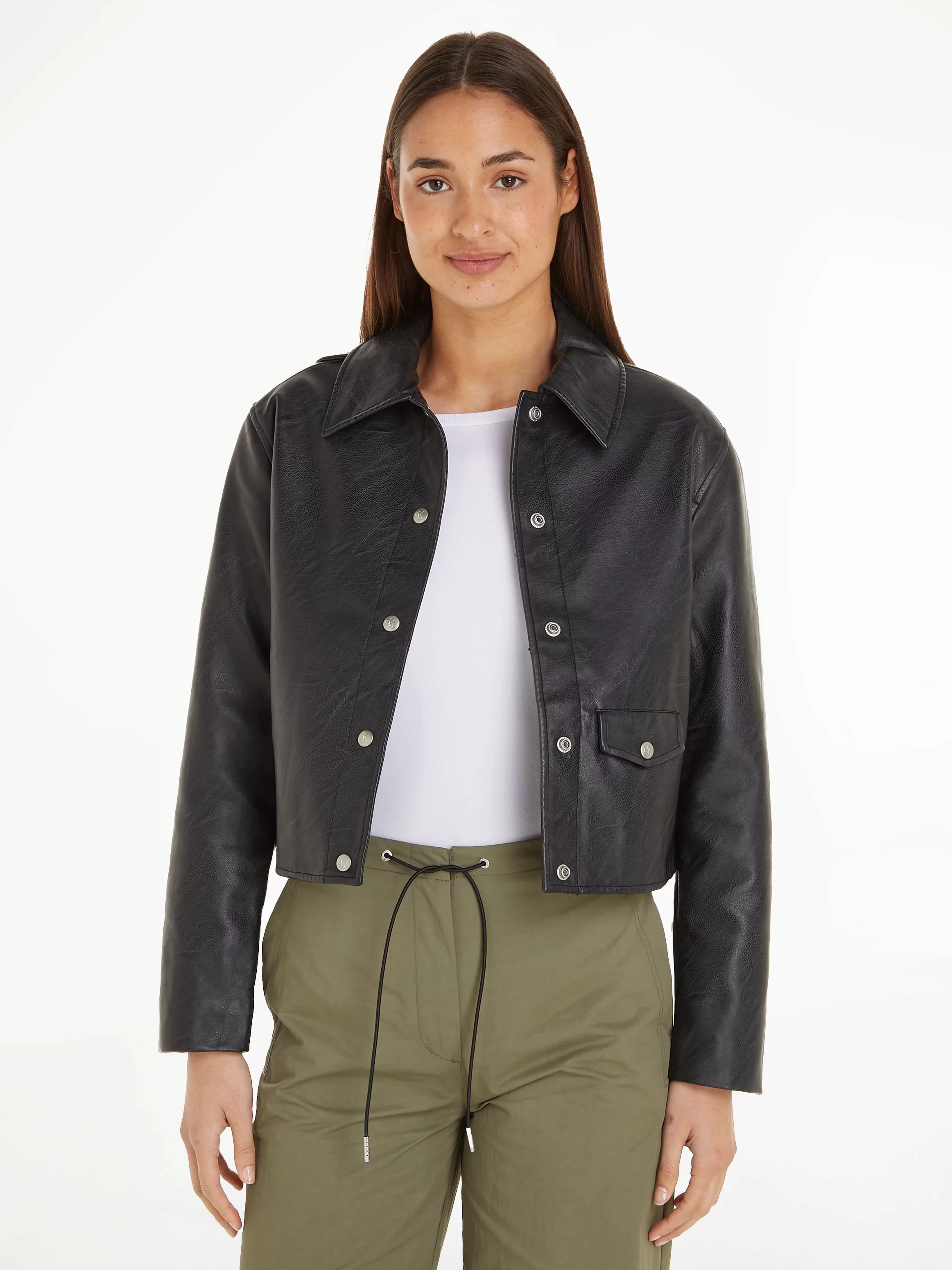 Calvin Klein Jeans Lederimitatjacke SHORT FAUX LEATHER JACKET günstig online kaufen