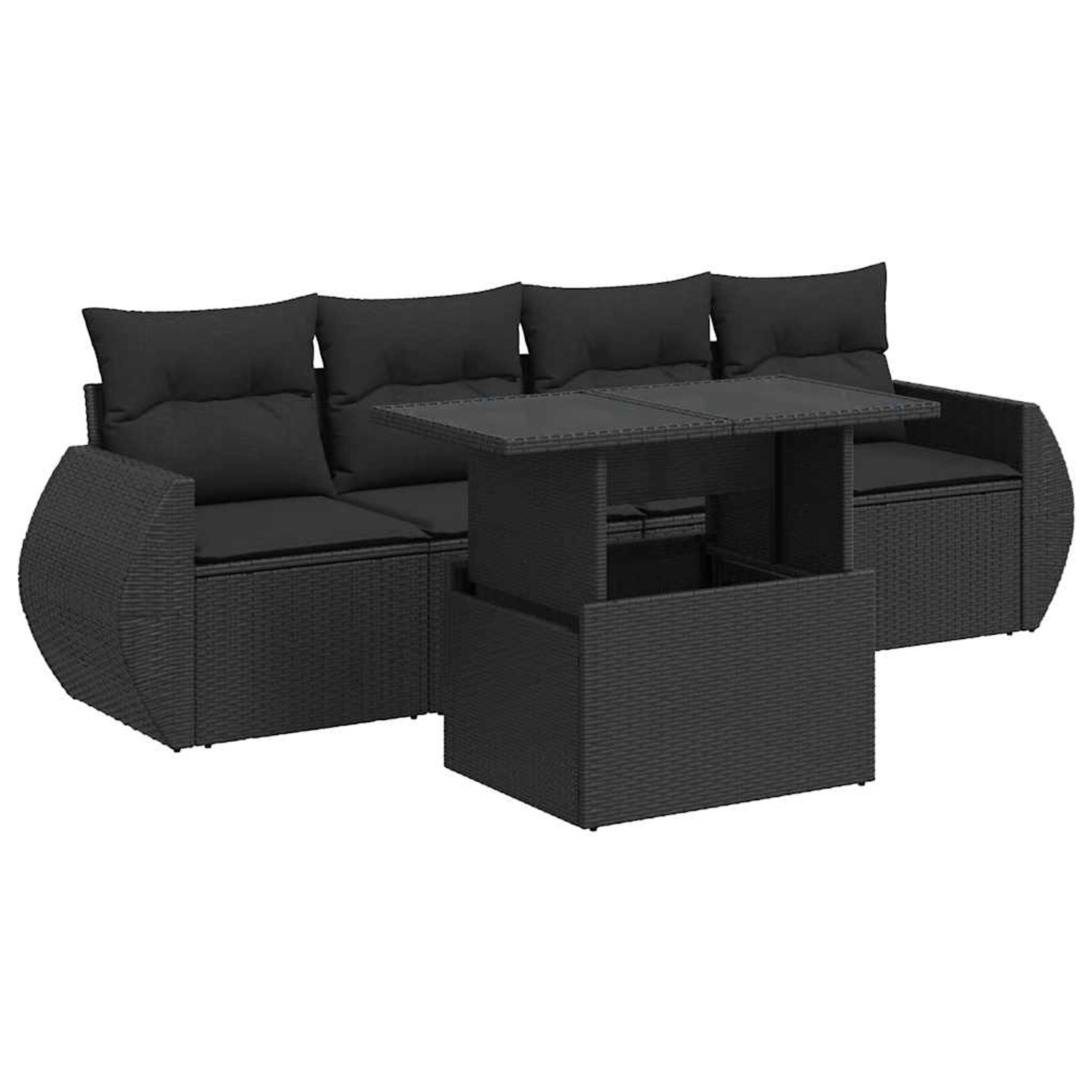 vidaXL 5-Tlg Garten-Sofagarnitur mit Kissen Schwarz Poly Rattan 3326556 günstig online kaufen