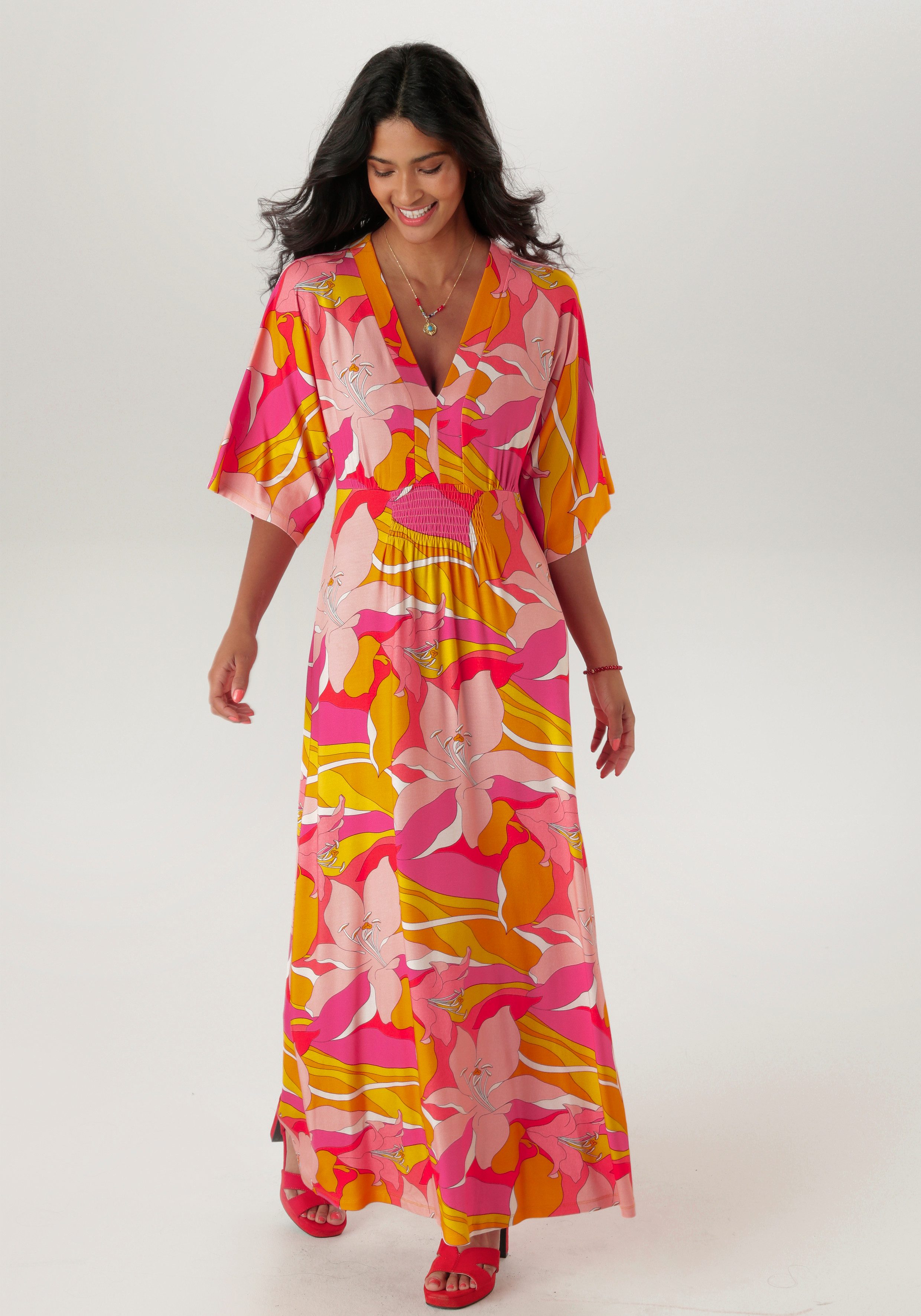 Aniston SELECTED Maxikleid, mit weiten, 3/4-langen Ärmeln günstig online kaufen