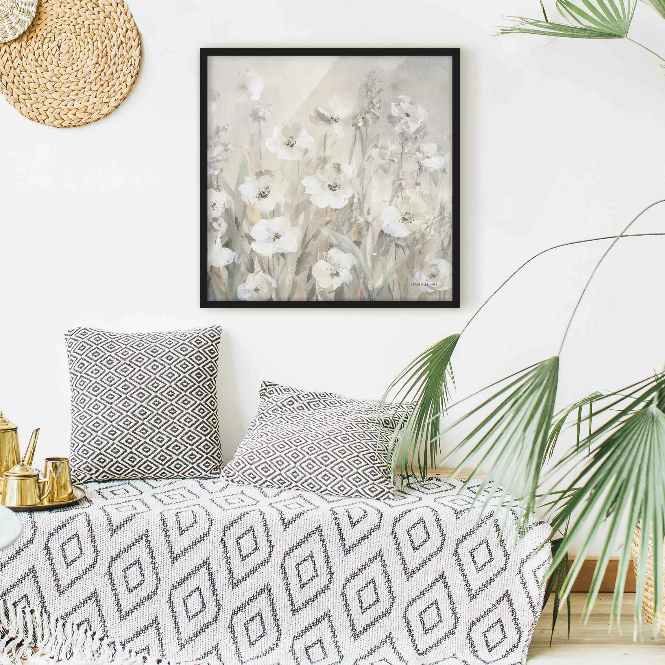 Bild mit Rahmen Weiße sommerliche Blumen günstig online kaufen