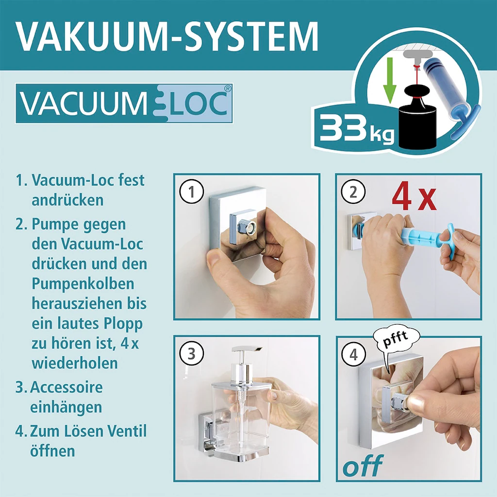 WENKO Vacuum-Loc® Wandablage mit Haken Quadro Edelstahl, Befestigen ohne bo günstig online kaufen