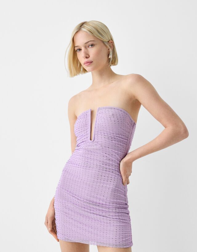 Bershka Minikleid Aus Mesh Mit Raffung Damen M Violett günstig online kaufen