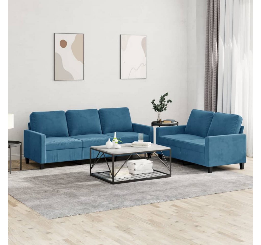 vidaXL Sofa Sofagarnitur Set mit Kissen Samt, 2-tlg., Blau günstig online kaufen