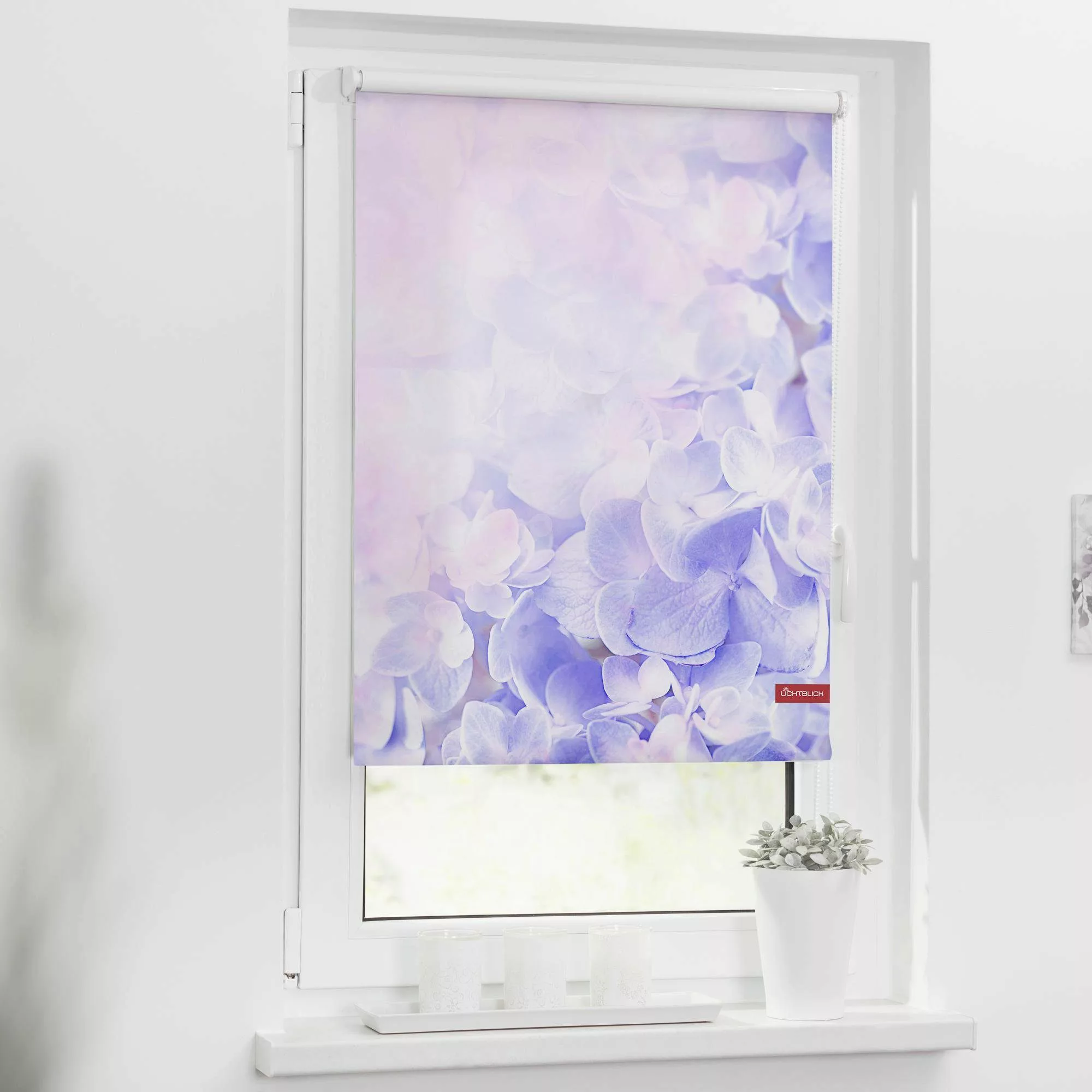 Seitenzugrollo Klemmfix Motiv Hortensie, LICHTBLICK ORIGINAL, günstig online kaufen
