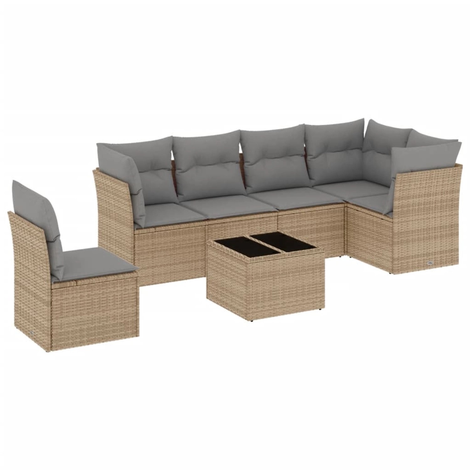 vidaXL 7-Tlg Garten-Sofagarnitur mit Kissen Beige Poly Rattan 3217709 günstig online kaufen