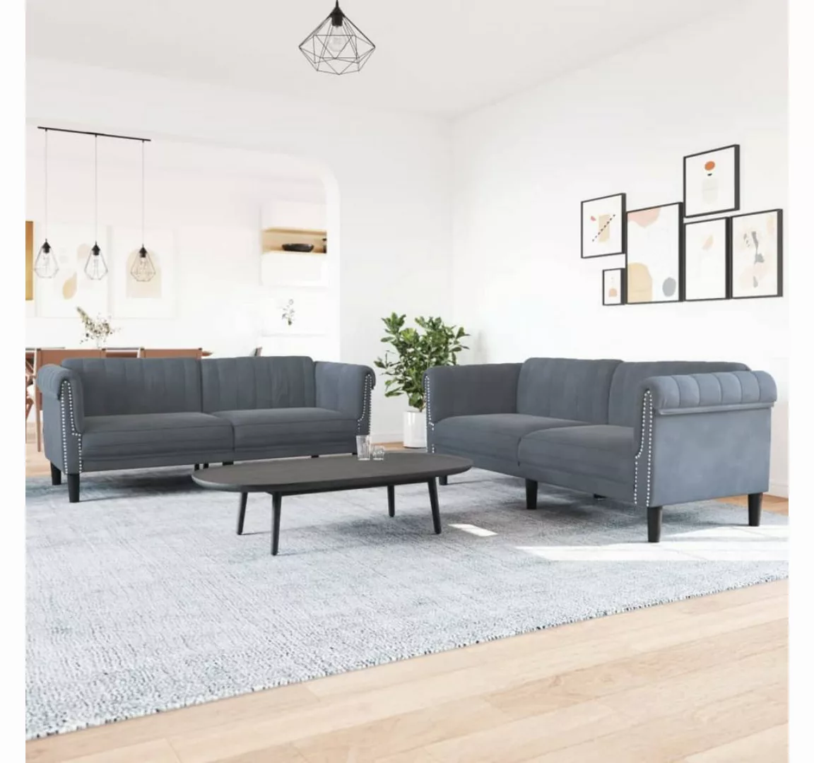 vidaXL Sofa Sofagarnitur Set mit Kissen Samt, 2-tlg., Dunkelgrau günstig online kaufen