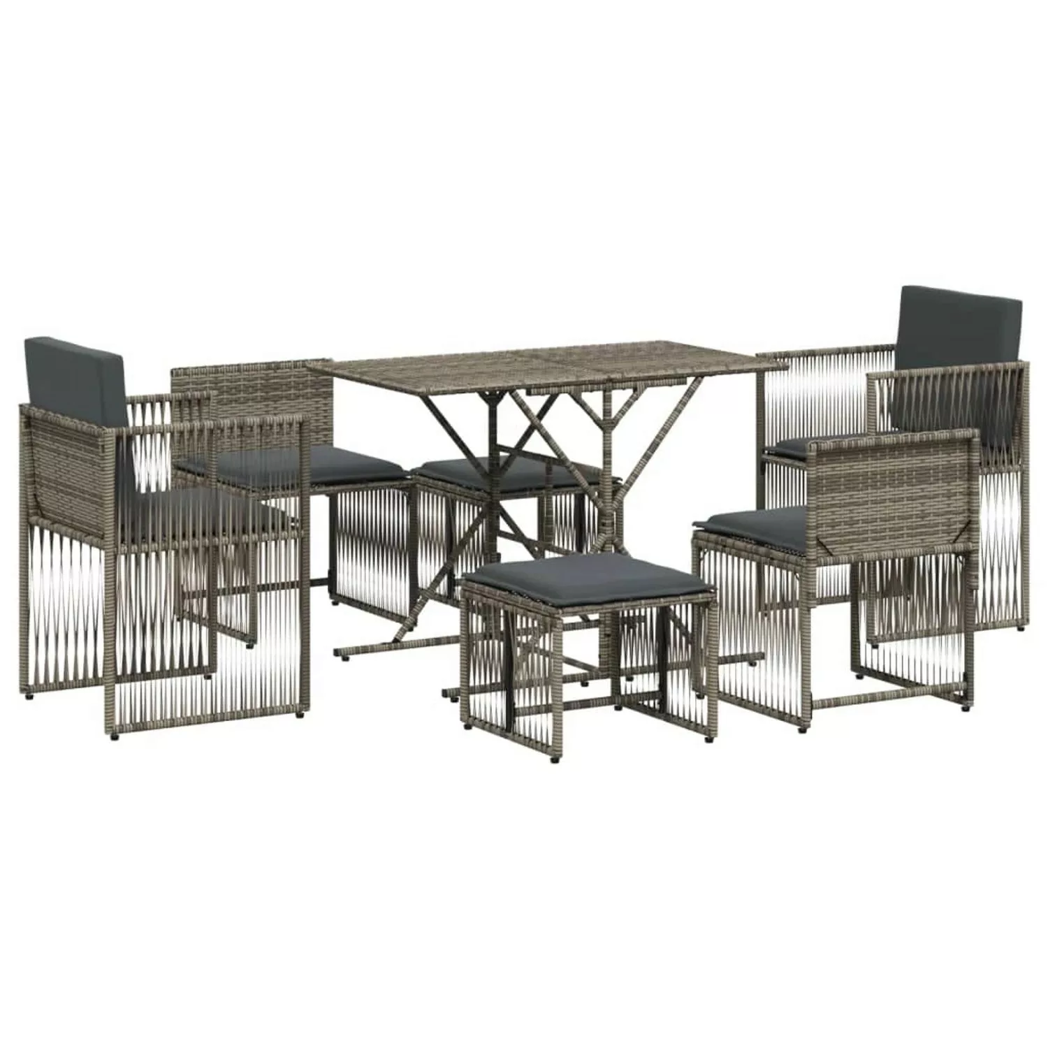 vidaXL 7-tlg Garten-Essgruppe mit Kissen Grau Poly Rattan Modell 98 günstig online kaufen