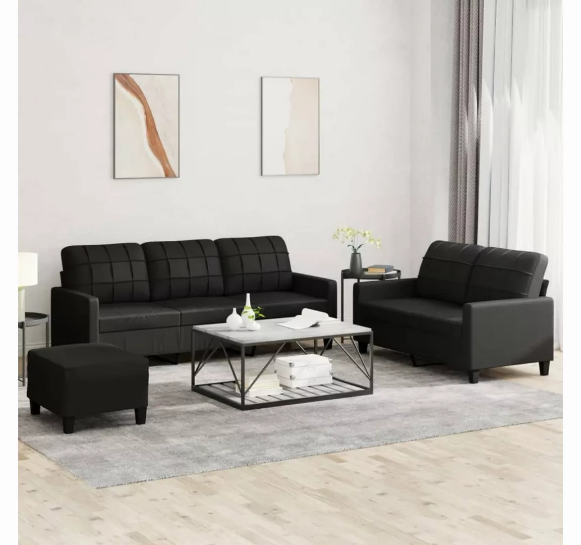 vidaXL Sofa Sofagarnitur mit Kissen Kunstleder, Standard + Fußhocker, Schwa günstig online kaufen