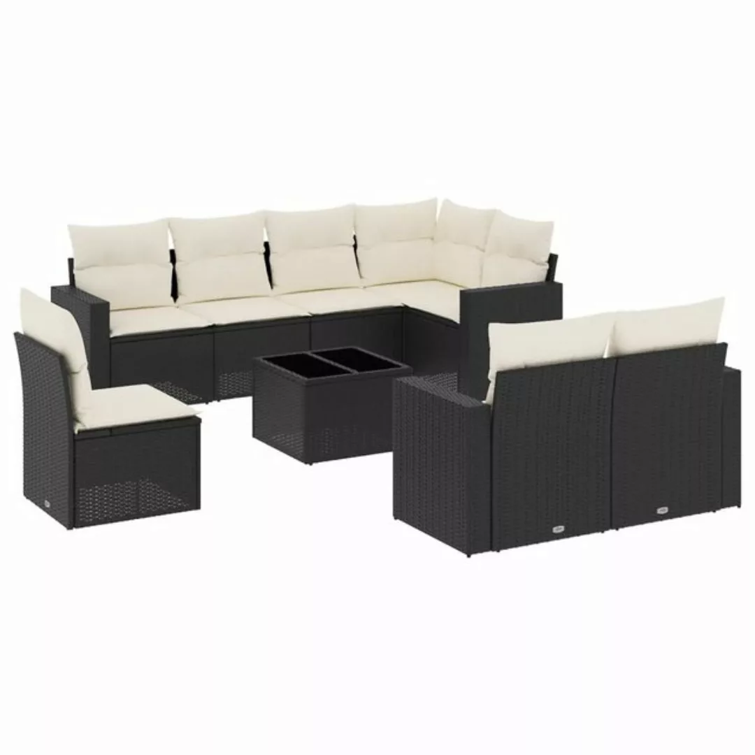 vidaXL Sofaelement 9-tlg. Garten-Sofagarnitur mit Kissen Schwarz Poly Ratta günstig online kaufen