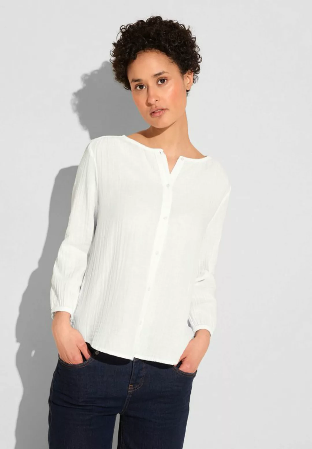 STREET ONE Blusenshirt QR Muslin buttoned roundneck b, off white günstig online kaufen