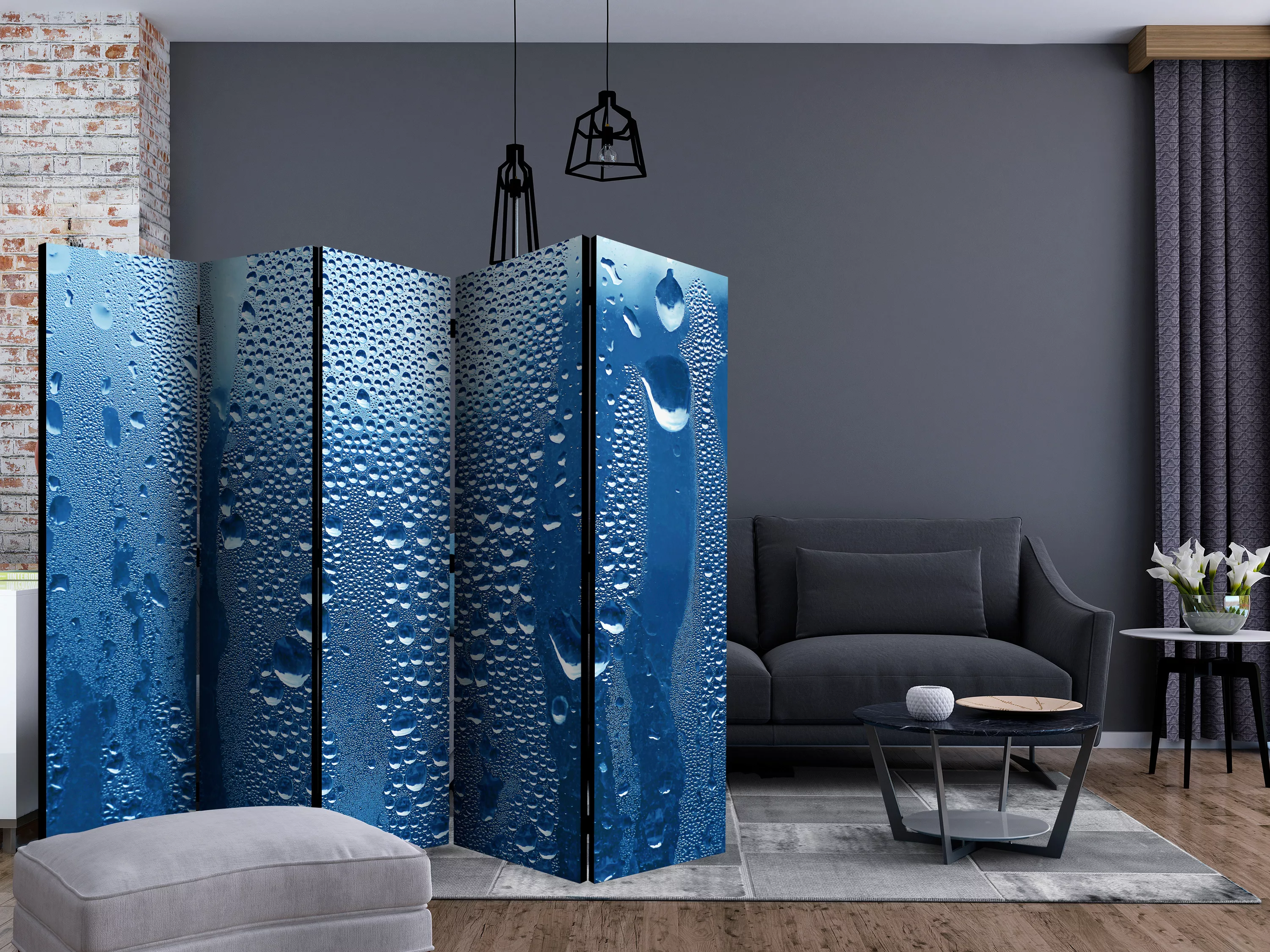 5-teiliges Paravent - Water Drops On Blue Glass Ii [room Dividers] günstig online kaufen