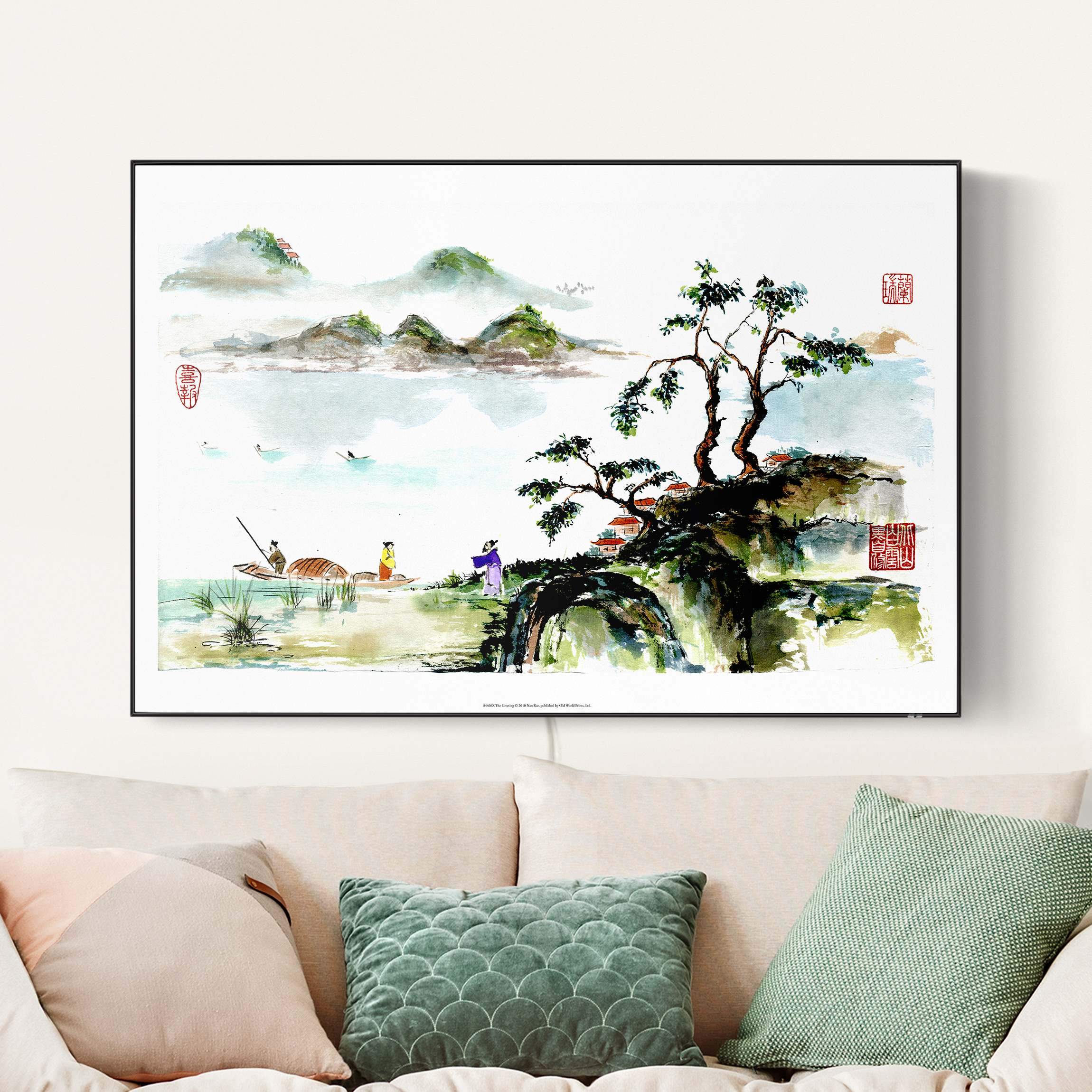 LED-Wechselbild Japanische Aquarell Zeichnung See und Berge günstig online kaufen