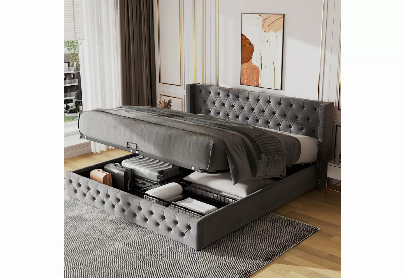 MODFU Polsterbett Polsterbett Doppelbett Stauraumbett Bett mit Lattenrost ( günstig online kaufen
