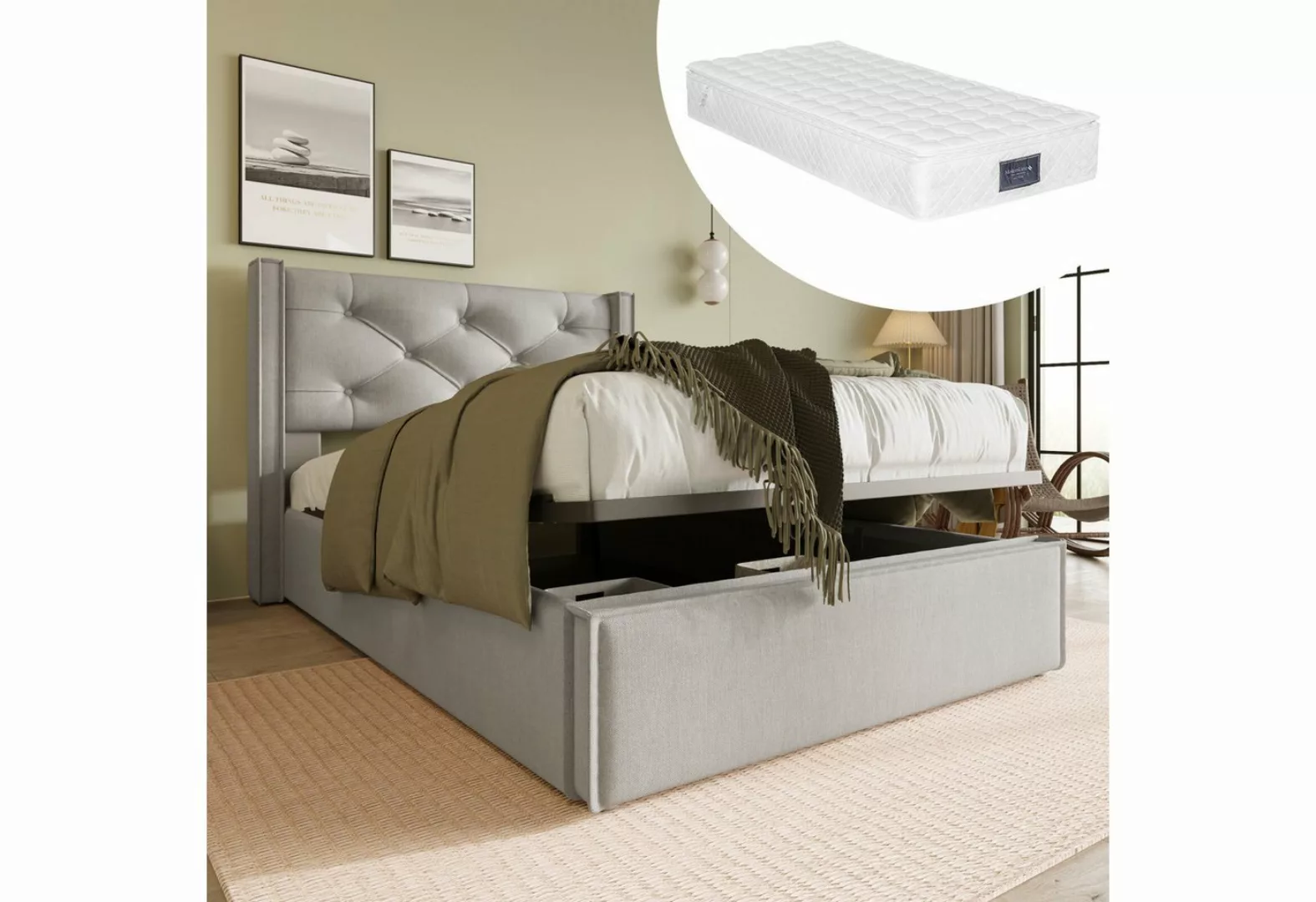 MODFU Polsterbett Hydraulisches (90x200cm,Bett mit Lattenrost aus Metallrah günstig online kaufen