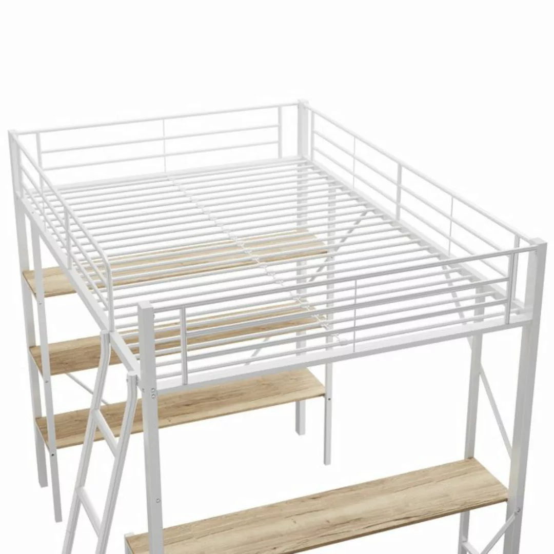 HAUSS SPLOE Hochbett 90x200cm Metallbett mit Schreibtisch und 3 Ablagen für günstig online kaufen