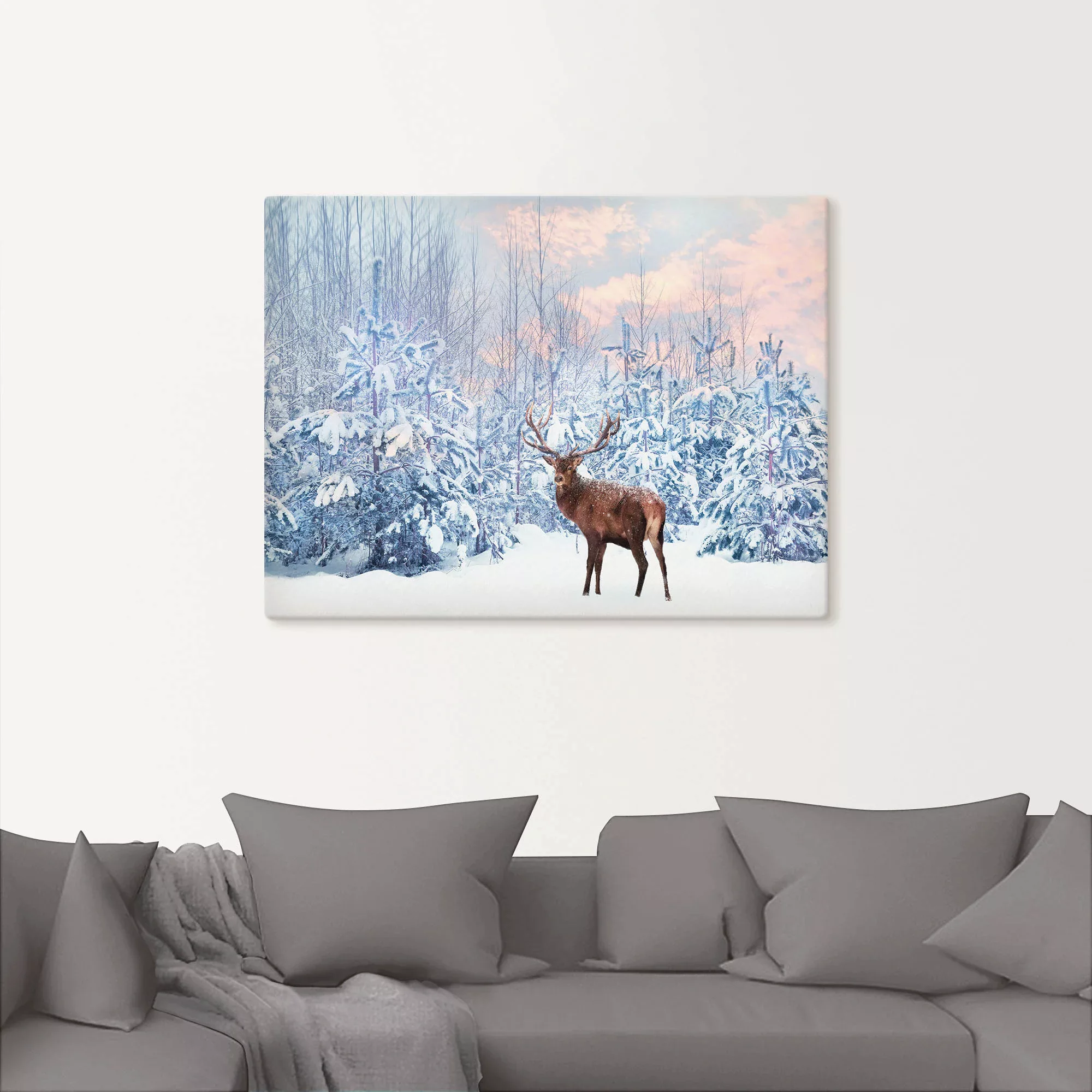 Artland Wandbild "Hirsch im Winterwald", Hirschbilder, (1 St.), als Leinwan günstig online kaufen