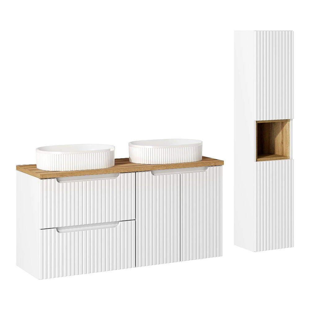 Badmöbel Set 2-teilig mit 120cm Waschtisch, weiß und Eiche, NEWPORT-56-WHIT günstig online kaufen