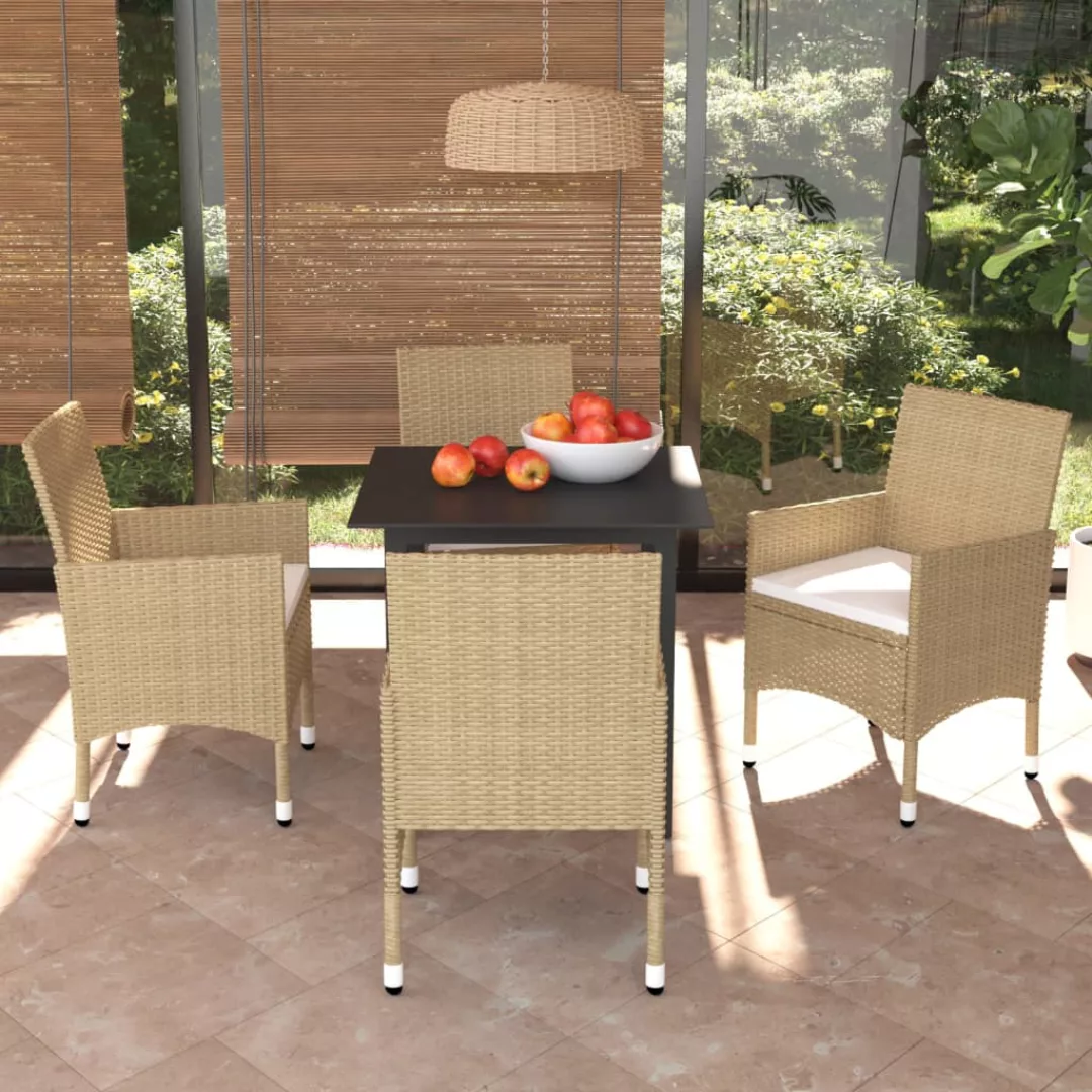 5-tlg. Garten-essgruppe Mit Kissen Poly Rattan Beige günstig online kaufen