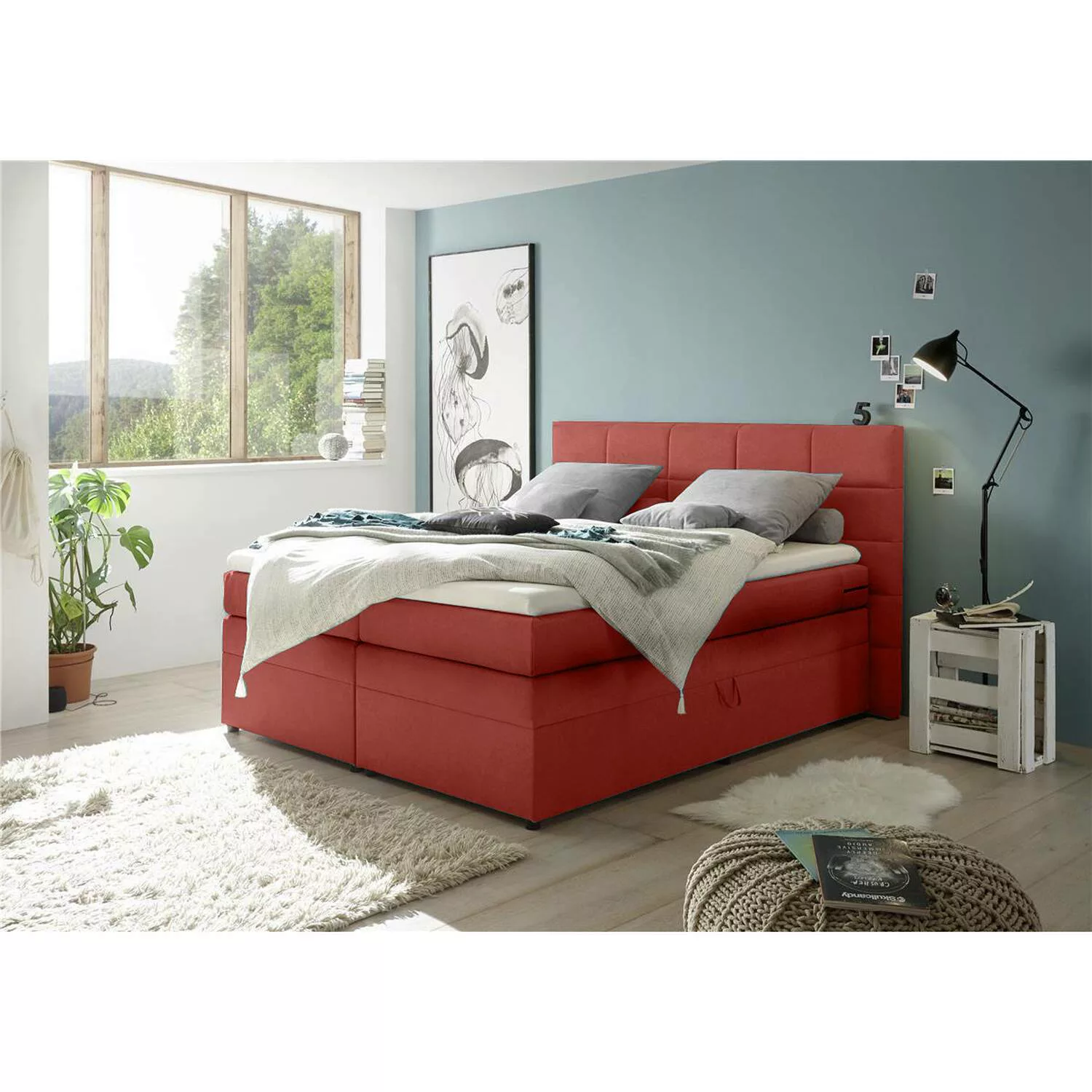 Lomadox Boxspringbett TEREZIN-09, Doppelbett, 180x200, mit Bettkasten, Härt günstig online kaufen