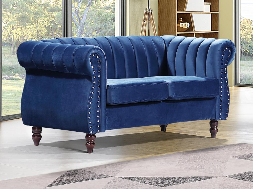 Chesterfield-Sofa - 2-Sitzer - Samt - Königsblau - TRUMBO günstig online kaufen