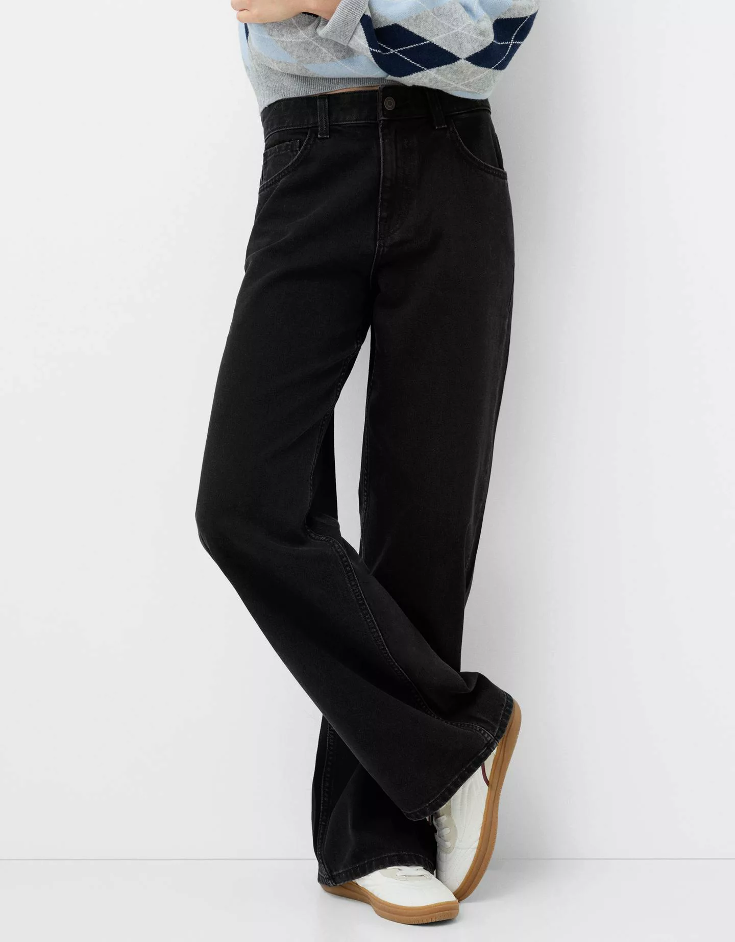 Bershka Wide Leg 90'S Jeans Damen 32 Schwarz günstig online kaufen