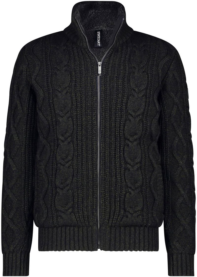 State Of Art Strickjacke Heavy Cable Wool Mix Dunkelgrün - Größe XXL günstig online kaufen