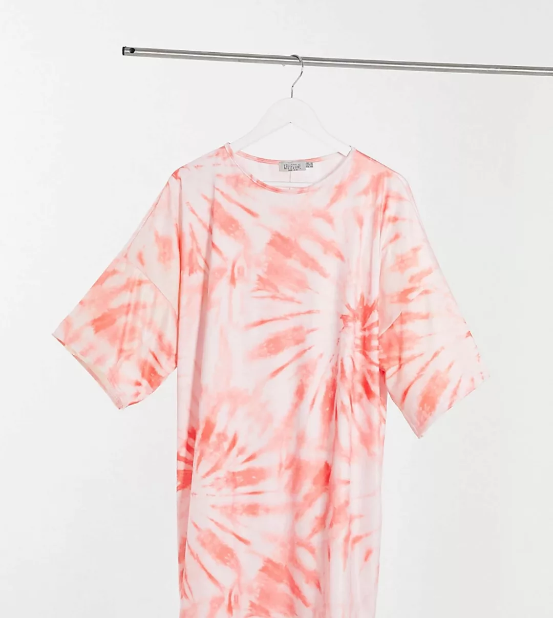 Street Collective Curve – T-Shirt-Kleid mit weiten Ärmeln und Batikmuster-R günstig online kaufen