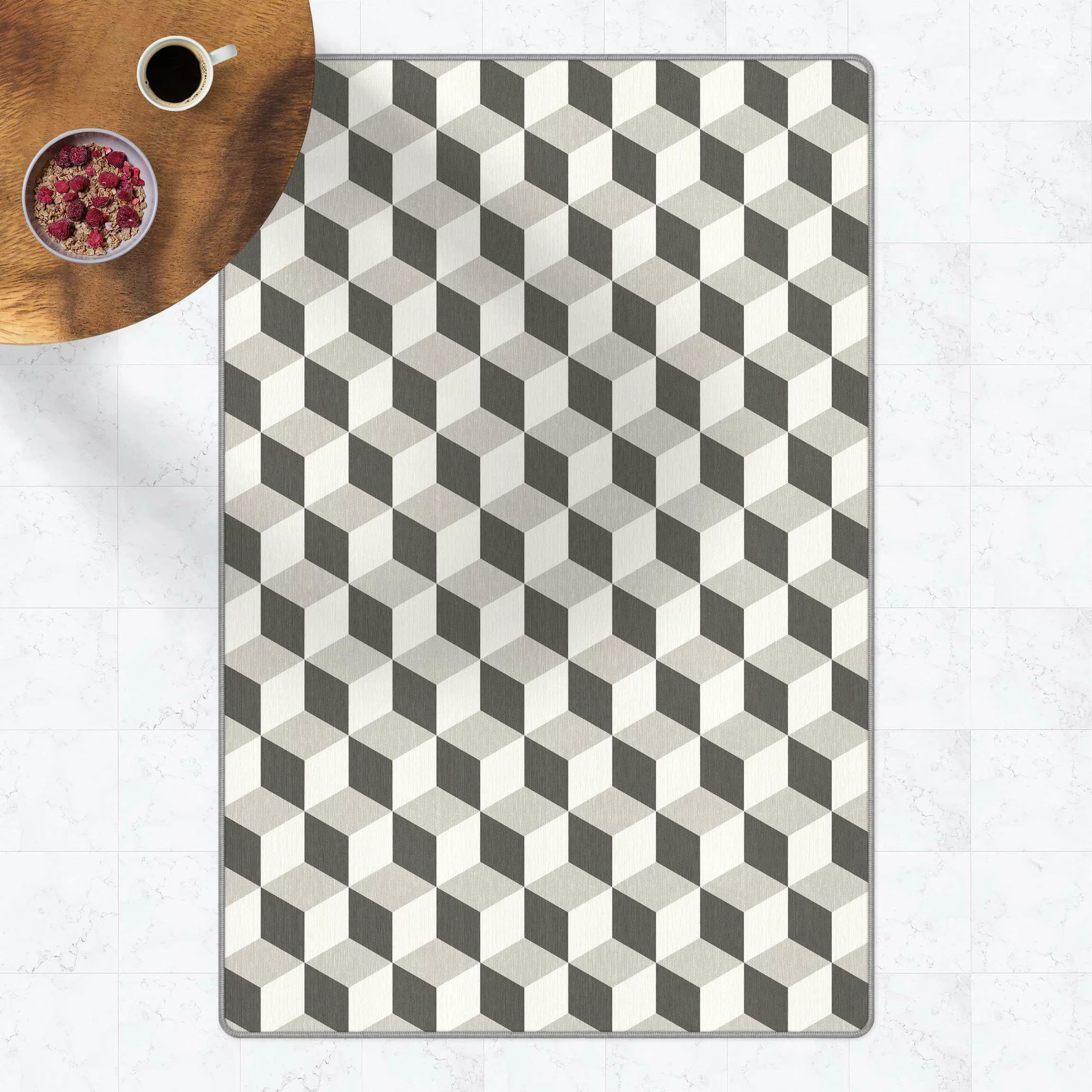 Teppich Geometrischer Fliesenmix Würfel Grau günstig online kaufen
