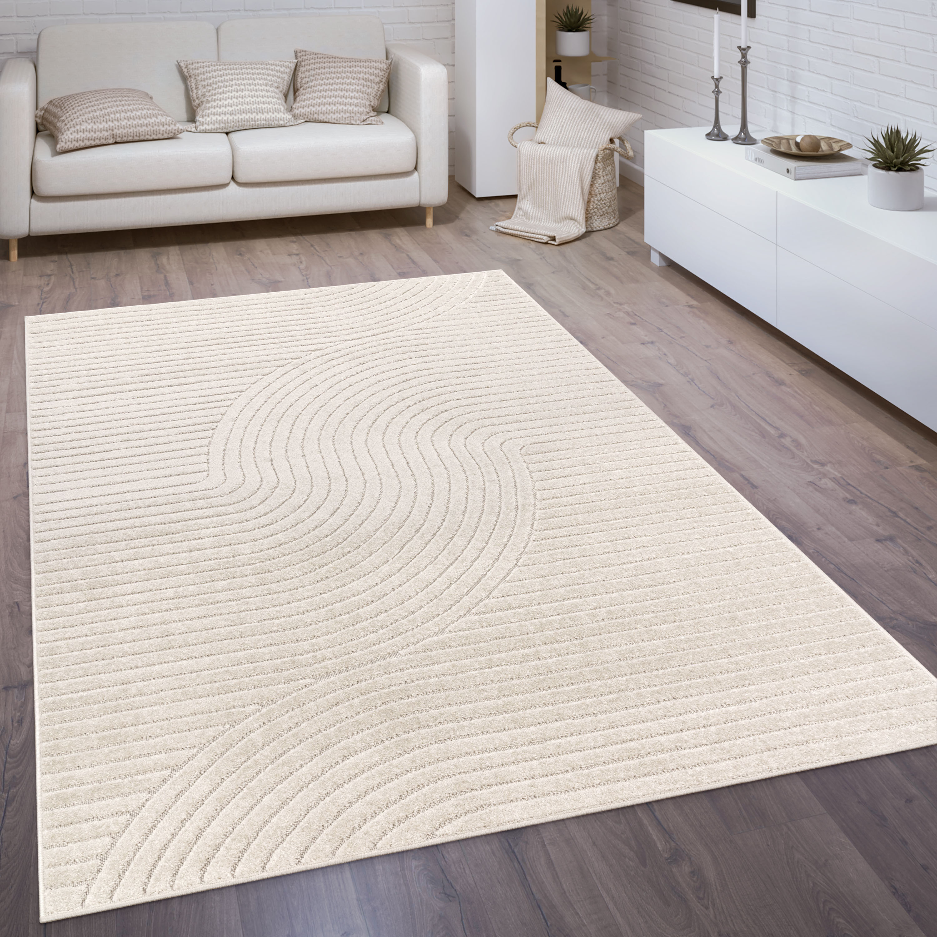 Paco Home Teppich »Cotton 233«, rechteckig, Kurzflor, Uni Farben, Hoch-Tief günstig online kaufen