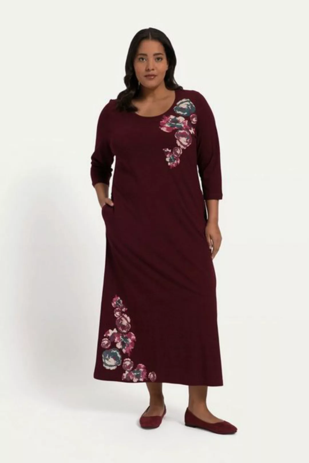 Ulla Popken Sommerkleid Jerseykleid A-Line Blütendruck Taschen 3/4-Arm günstig online kaufen