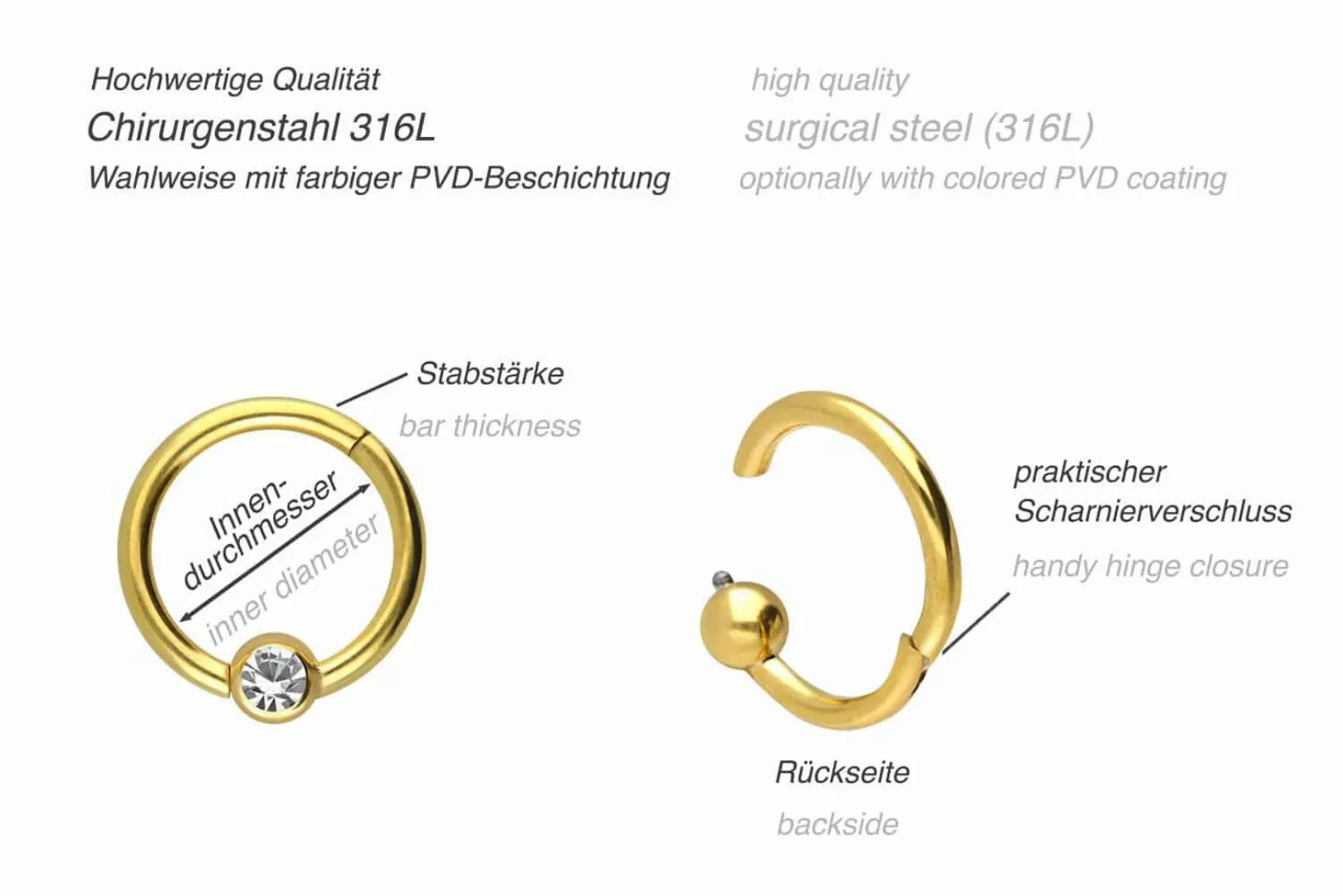 PIERCINGLINE Nasenpiercing Chirurgenstahl Segmentring Clicker KRISTALL günstig online kaufen