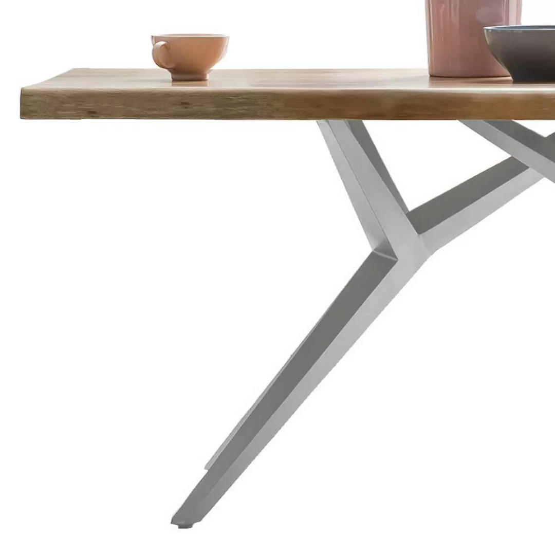 Esszimmer Tisch aus Mangobaum Massivholz und Eisen 4-Fußgestell in Altsilbe günstig online kaufen
