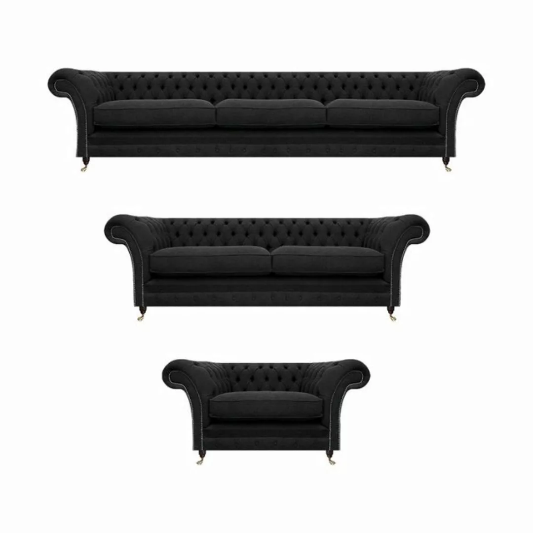 JVmoebel Chesterfield-Sofa Stoff Textil Polstermöbel Schwarz Sofagarnitur D günstig online kaufen