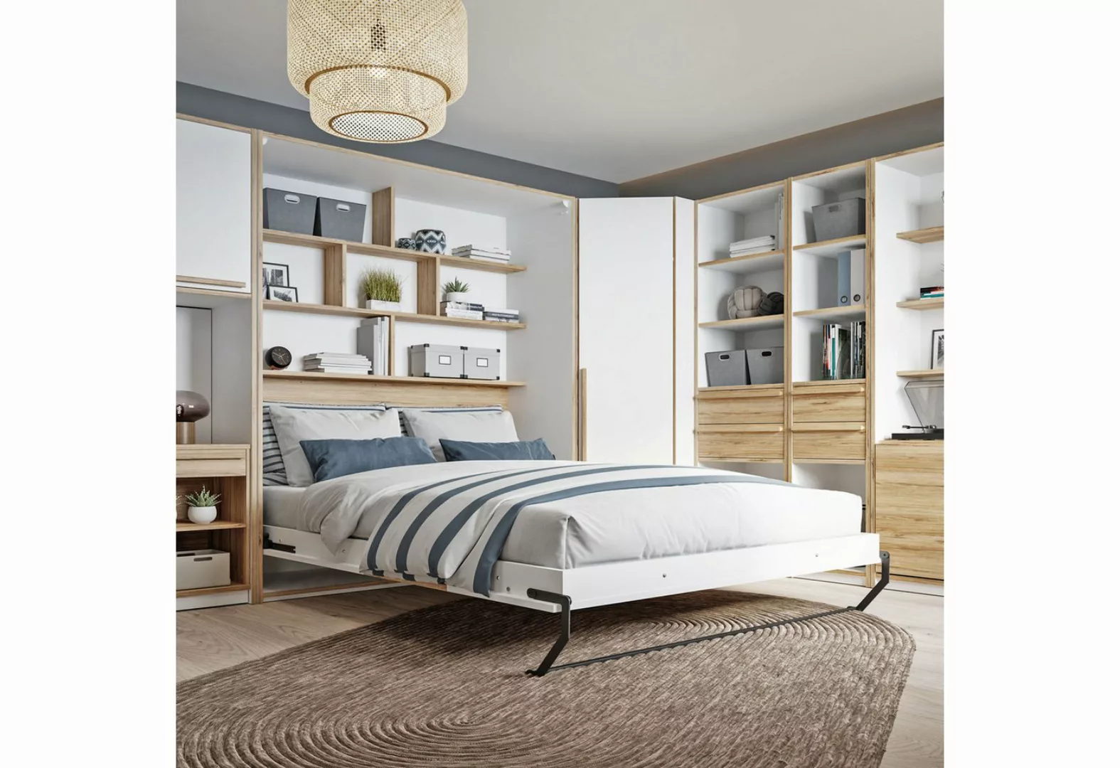 expendio Bett Simon 3, Weiß / Catania Oak, 180x241x58 cm günstig online kaufen