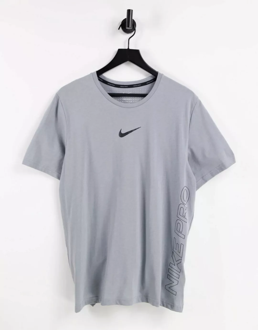 Nike – Pro Training – T-Shirt in Grau mit Ausbrenner-Logo günstig online kaufen