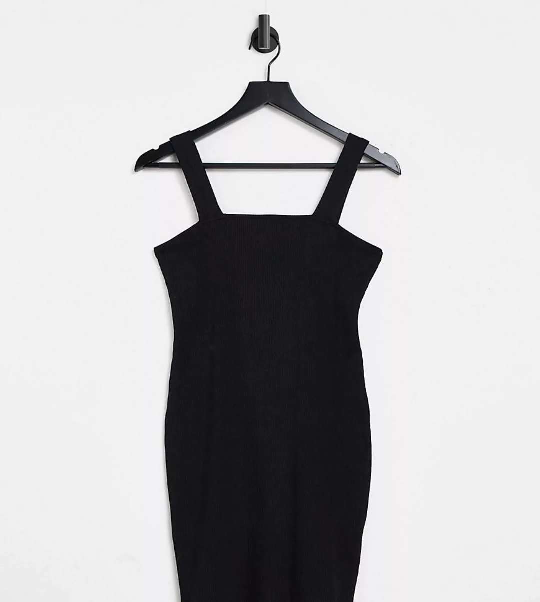 ASOS DESIGN Petite – Geripptes Bodycon-Kleid in Schwarz mit eckigem Ausschn günstig online kaufen