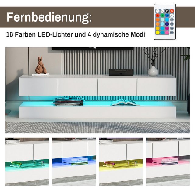 XDOVET TV-Schrank 16-farbige LED-Beleuchtung Wandmontierter TV Lowboard TV- günstig online kaufen