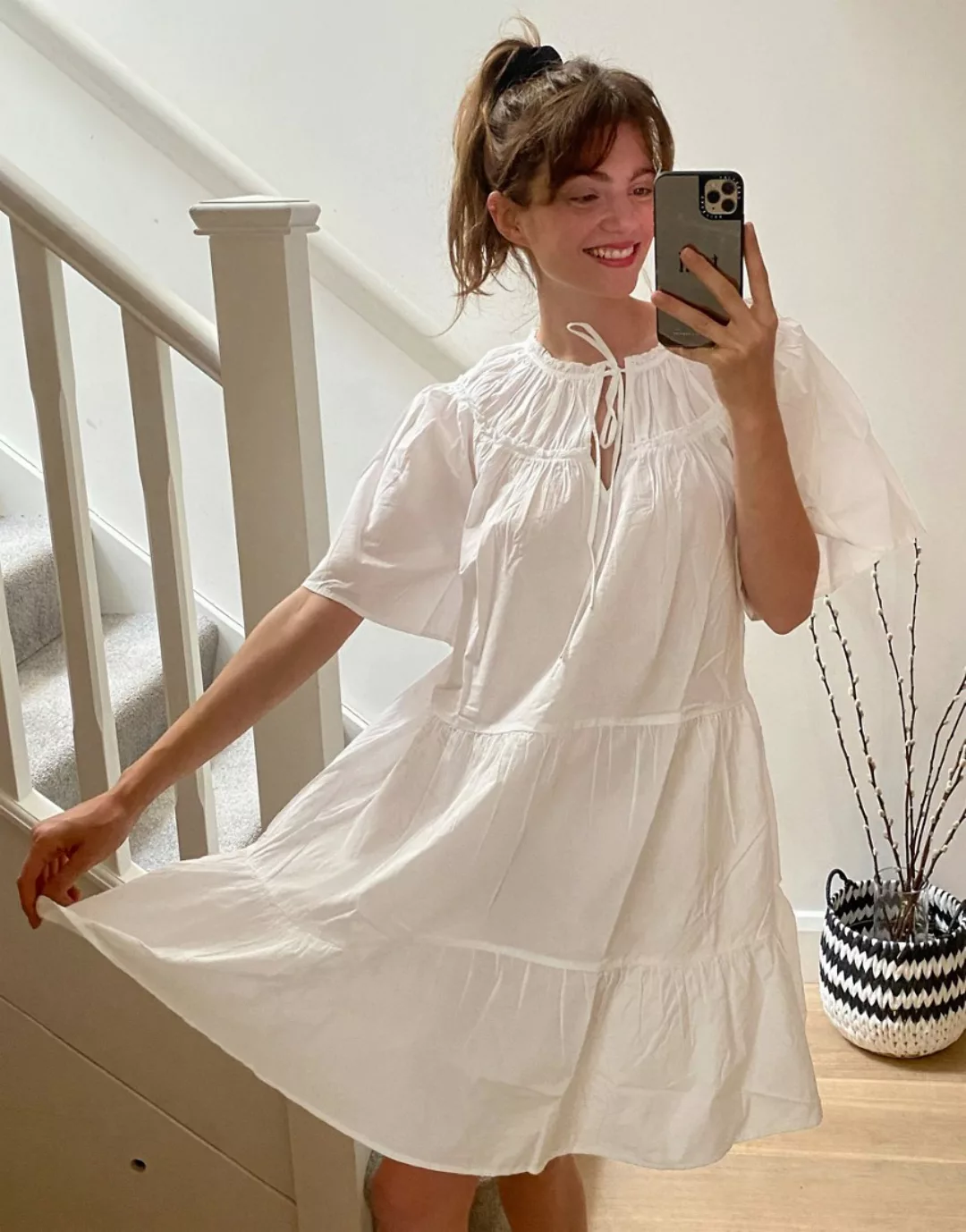 Topshop – Mini-Hängerkleid aus Popeline in Weiß günstig online kaufen