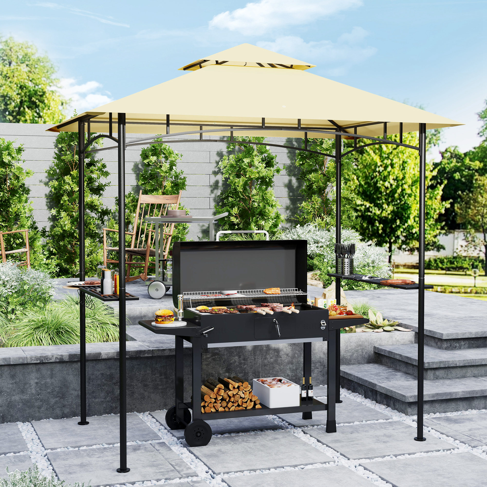 Outsunny Grillpavillon mit LED 240 x 150 x 258 cm wasserabweisend flammhemm günstig online kaufen