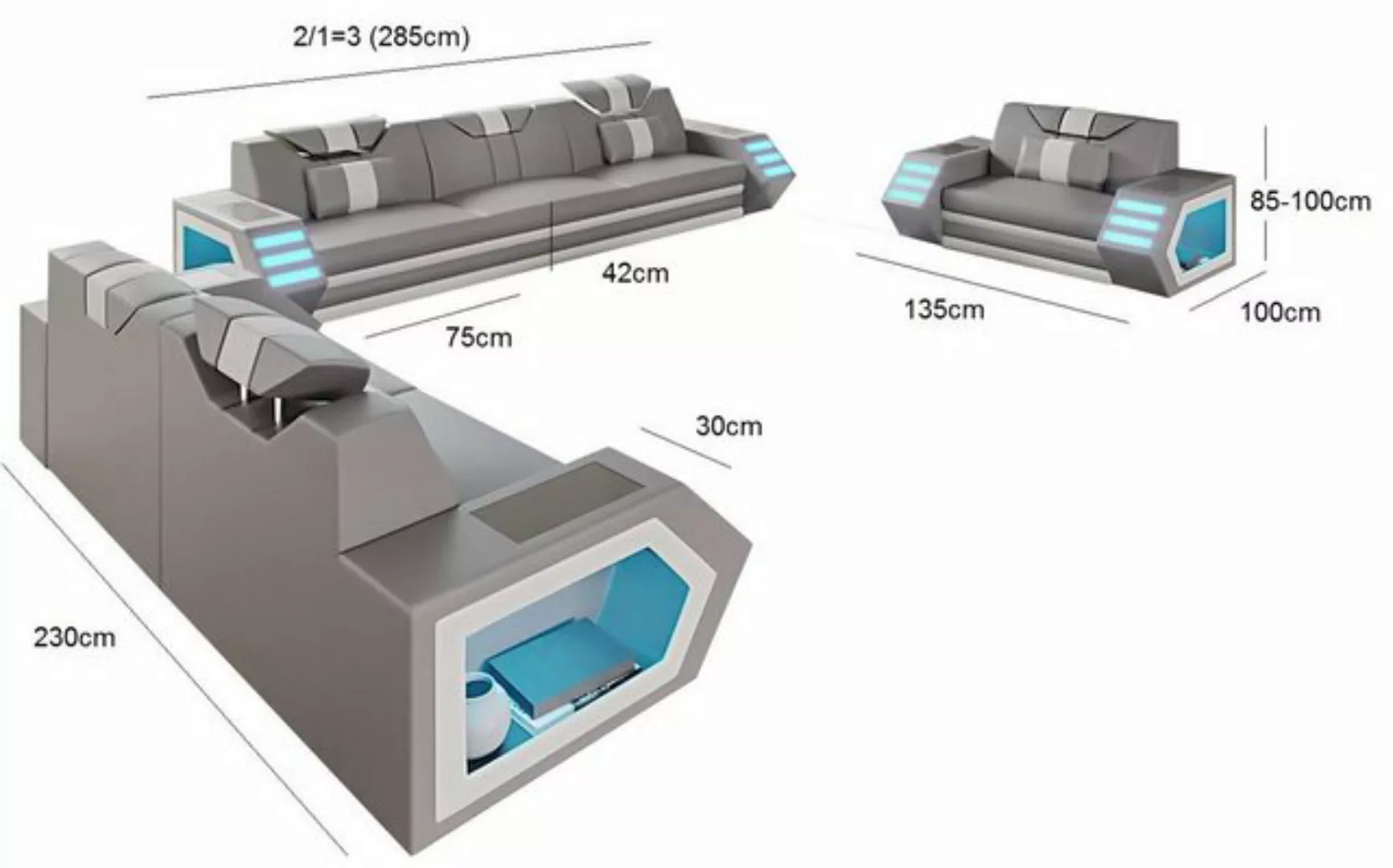 JVmoebel Sofa Moderne Sofagarnitur luxus Design 3+2+1 Sitzer Couch Neu LED, günstig online kaufen