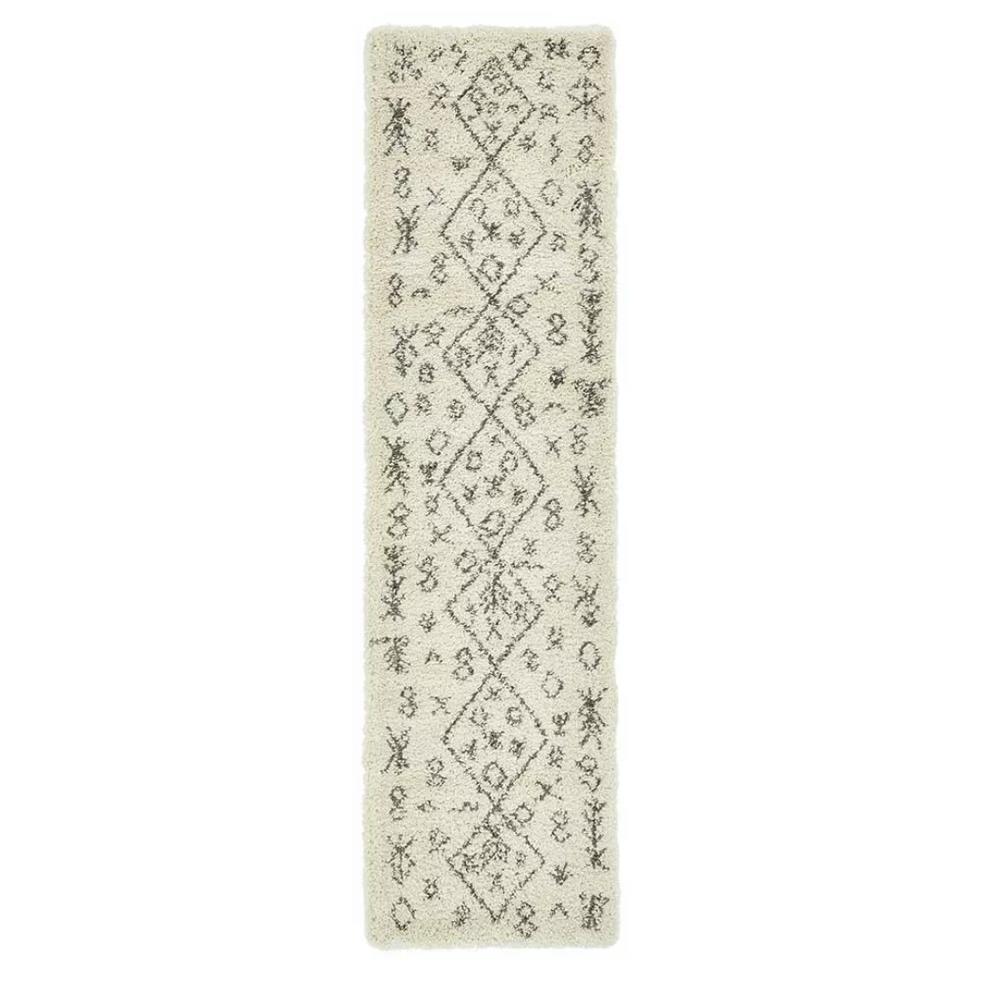 Boho Hochflor Teppich in Cremefarben und Grau abstraktem Muster günstig online kaufen