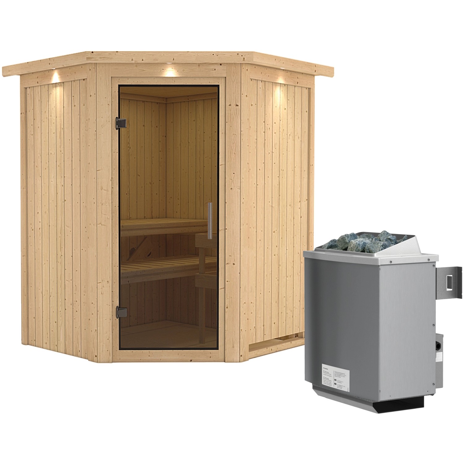 Karibu Sauna Lyra inkl. Ofen 9 kW mit integr. Steuerung, Dachkranz, Tür Gra günstig online kaufen