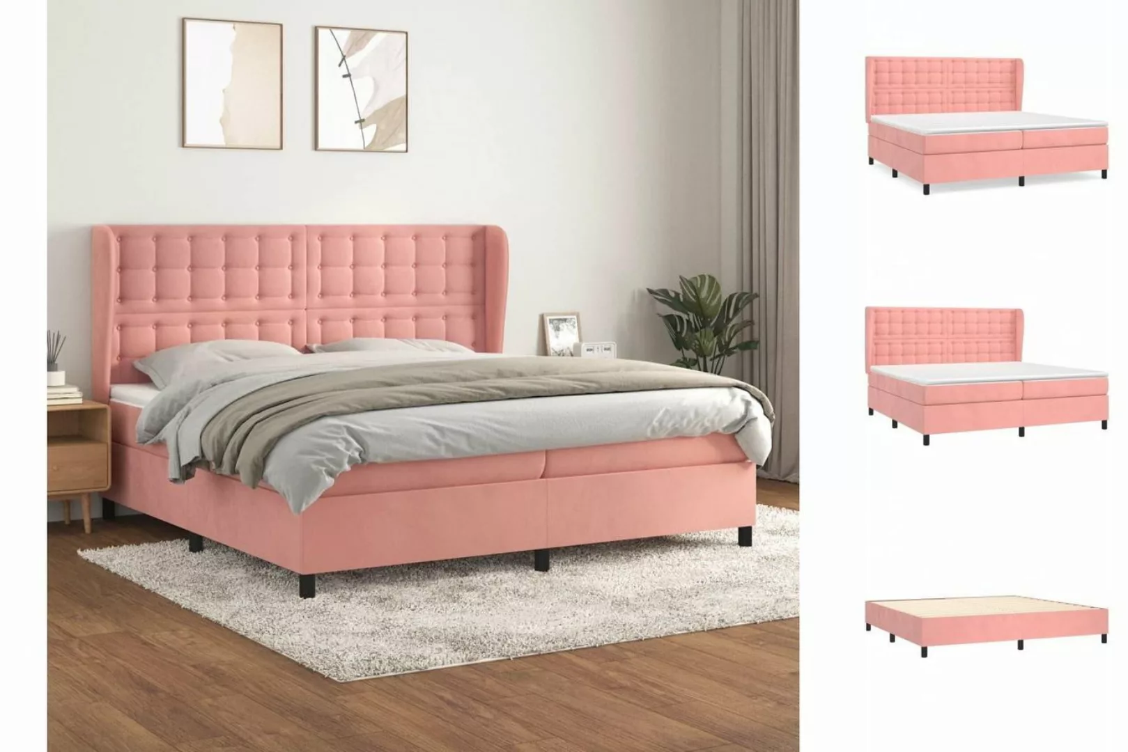 vidaXL Bettgestell Boxspringbett mit Matratze Rosa 200x200 cm Samt Bett Bet günstig online kaufen