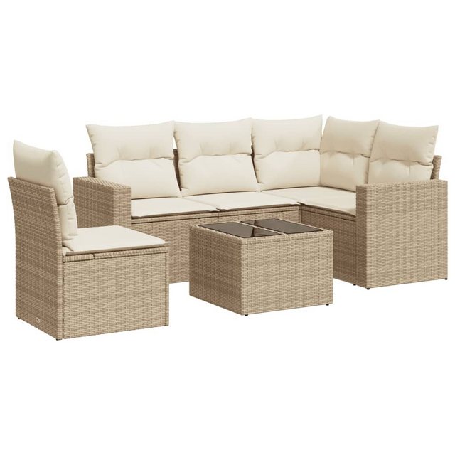 vidaXL Sofaelement 6-tlg. Garten-Sofagarnitur mit Kissen Beige Poly Rattan günstig online kaufen