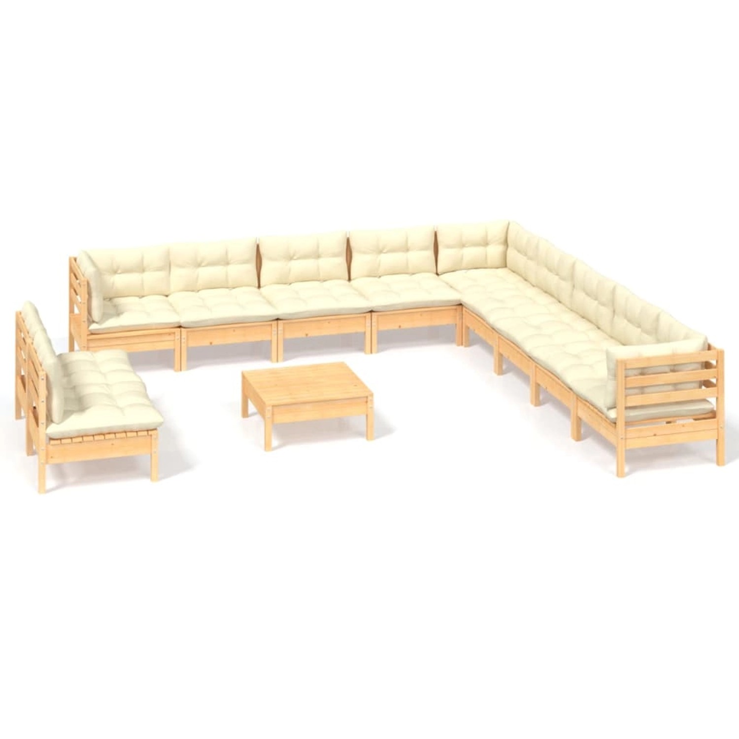 12-tlg. Garten-lounge-set Mit Creme Kissen Massivholz Kiefer günstig online kaufen