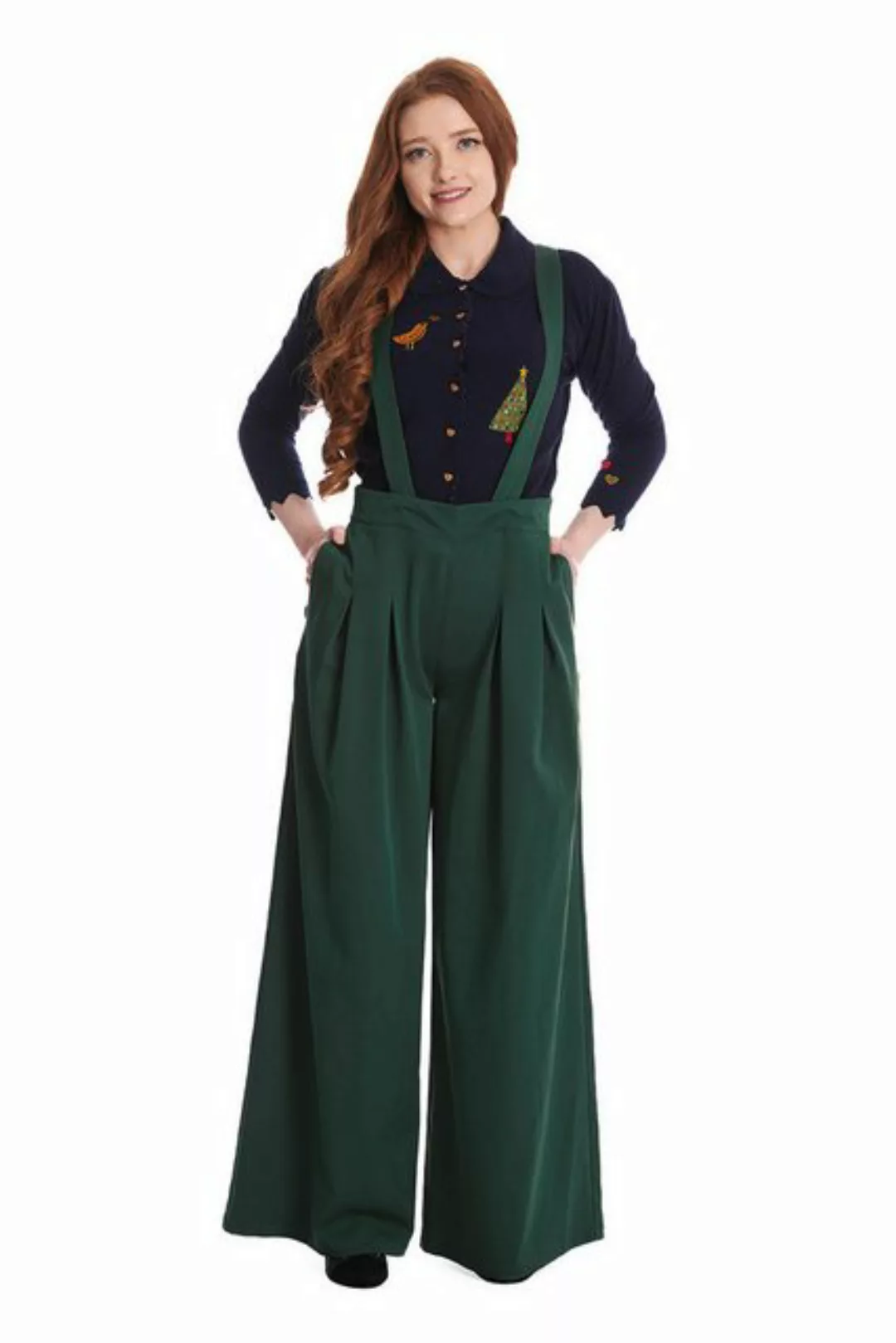 Banned Marlene-Hose Palazzo Diamond Grün Vintage Trouser abnehmbare Hosentr günstig online kaufen