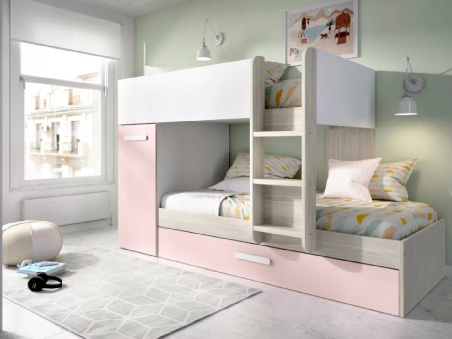 Etagenbett Ausziehbett mit Stauraum + Matratzen - 3x 90 x 190 cm - Weiß, Na günstig online kaufen
