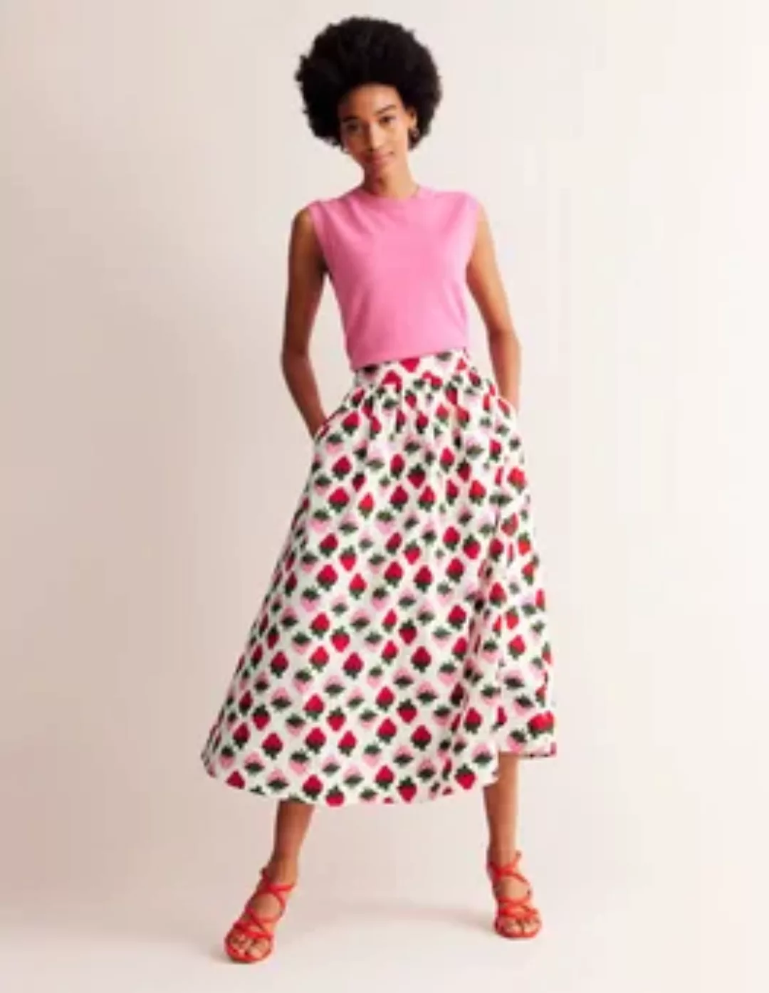 Layla Rock aus Baumwollsatin Damen Boden, Naturweiß, Erdbeere günstig online kaufen